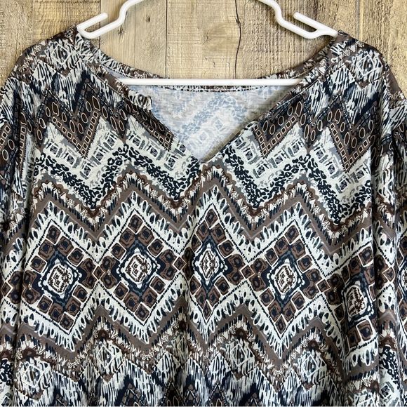 Unbranded Xxl Tribal Print Notched V-Neck Top w/Long Puff Sleeve & Shirr… - Picture 4 of 10